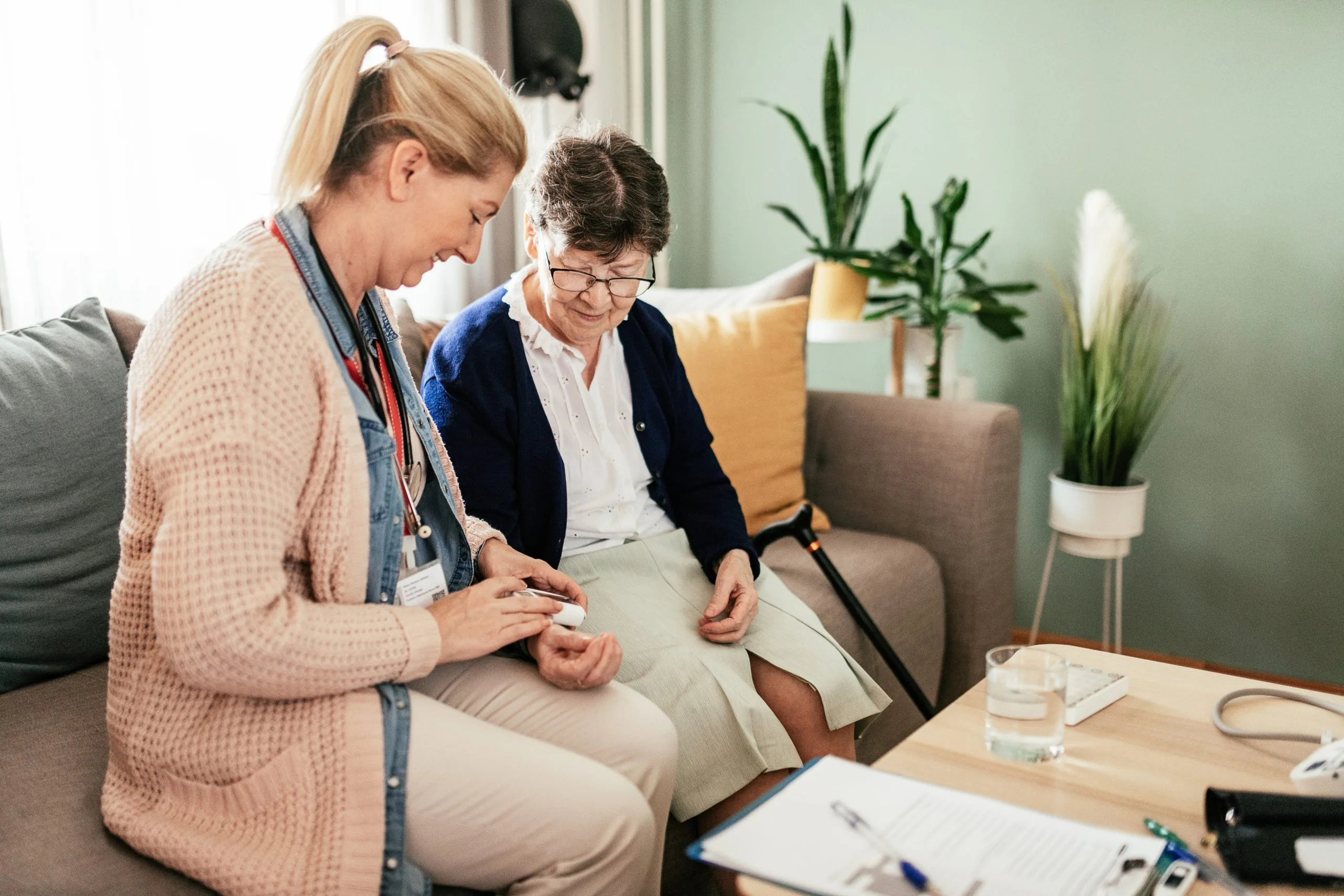 Home care and assisted living, measuring the heart rate and blood pressure